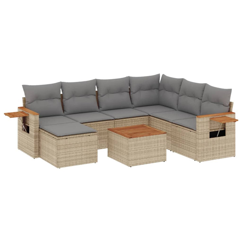 8-delige Loungeset met kussens poly rattan beige