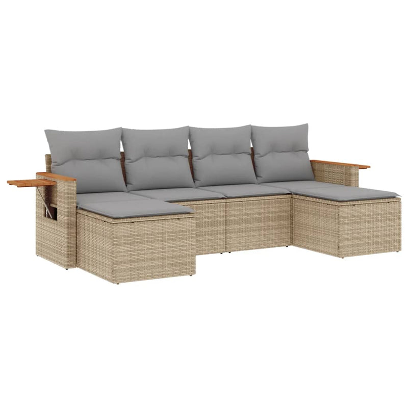 6-delige Loungeset met kussens poly rattan beige