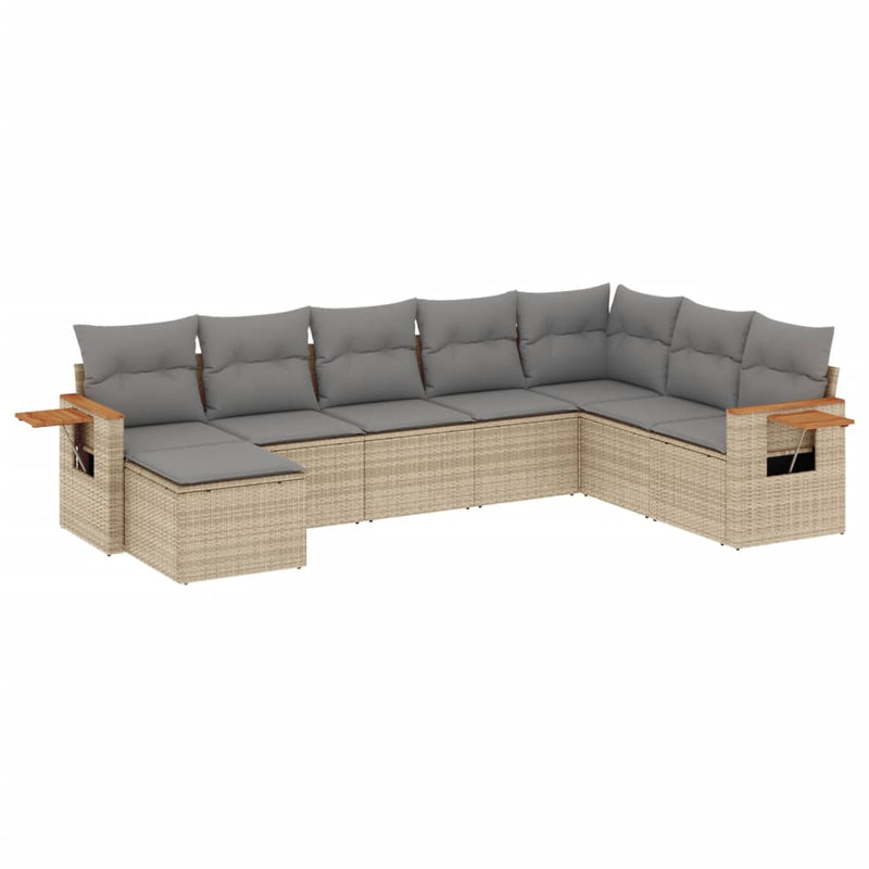 8-delige Loungeset met kussens poly rattan beige