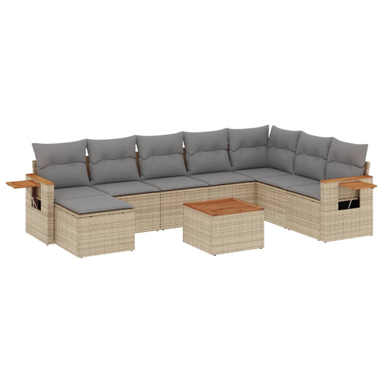 9-delige Loungeset met kussens poly rattan beige