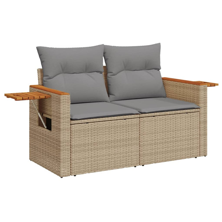 9-delige Loungeset met kussens poly rattan beige