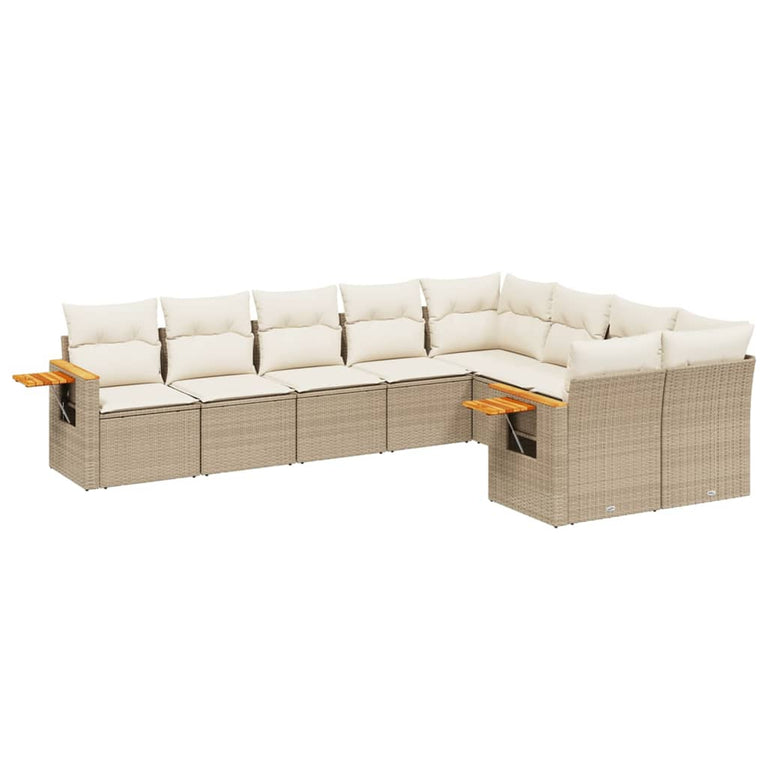 9-delige Loungeset met kussens poly rattan beige