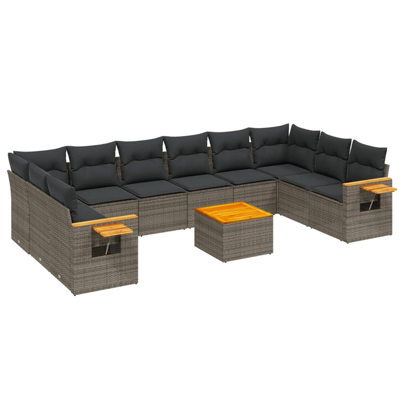 11-delige Loungeset met kussens poly rattan grijs