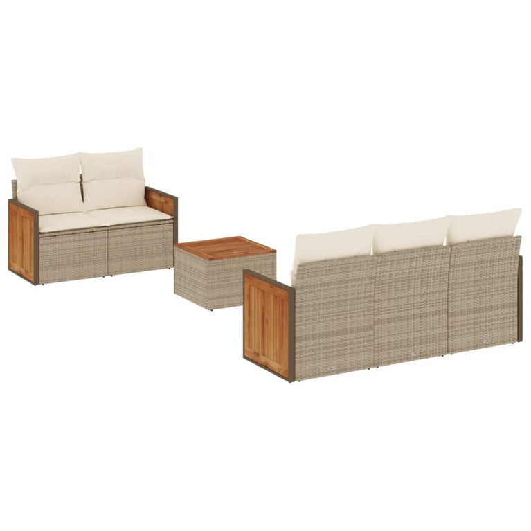 6-delige Loungeset met kussens poly rattan beige