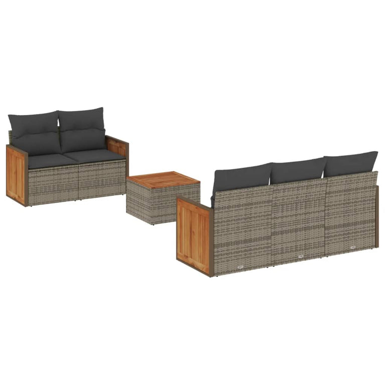 6-delige Loungeset met kussens poly rattan grijs