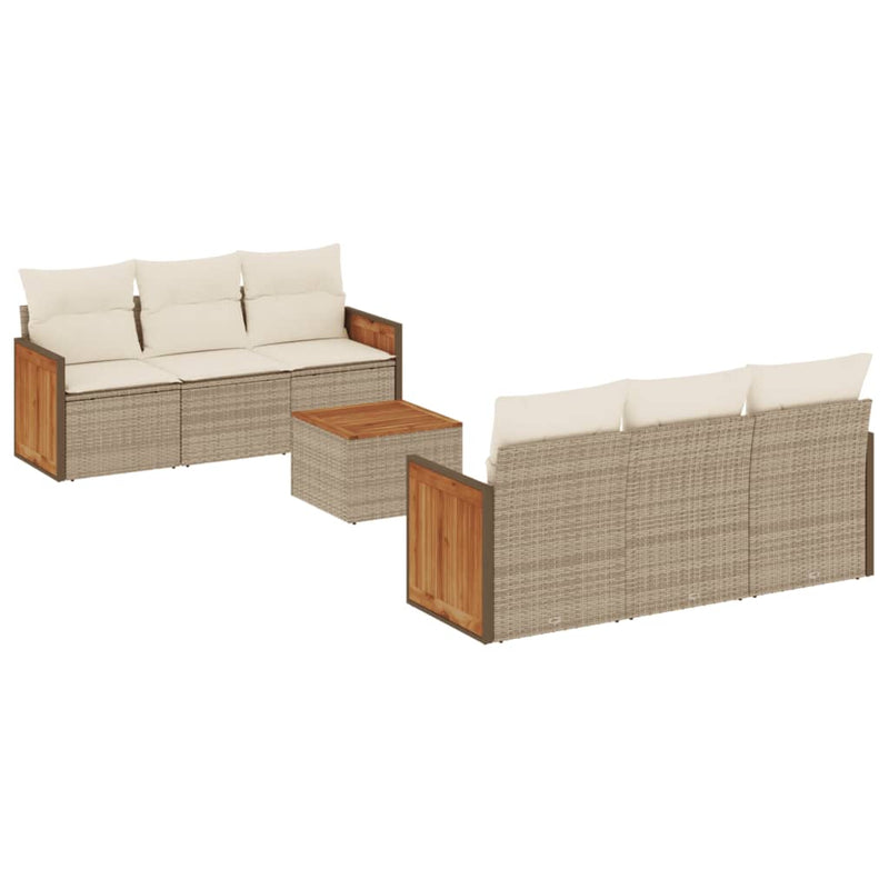 7-delige Loungeset met kussens poly rattan beige
