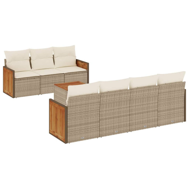 8-delige Loungeset met kussens poly rattan beige