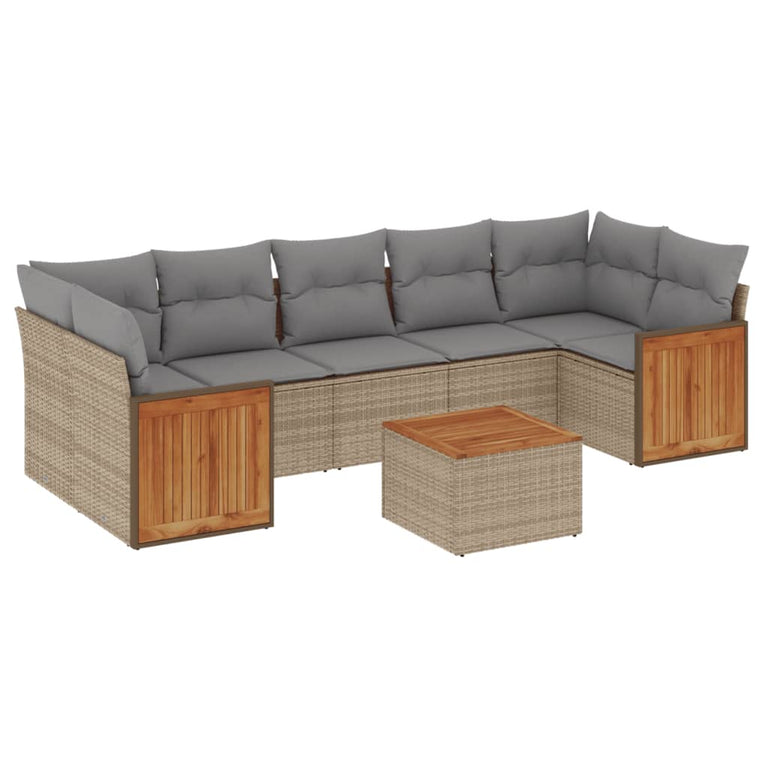 8-delige Loungeset met kussens poly rattan beige