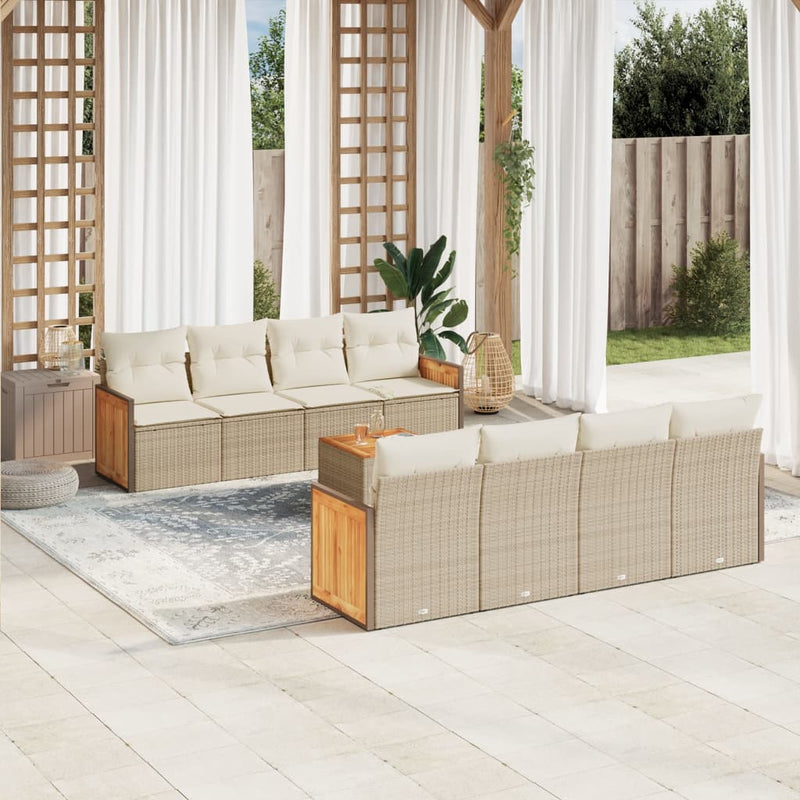 9-delige Loungeset met kussens poly rattan beige