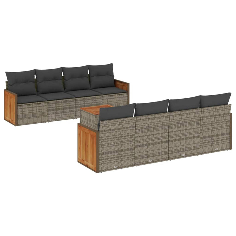 9-delige Loungeset met kussens poly rattan grijs