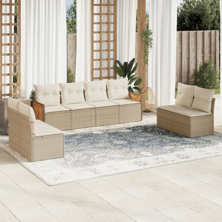 8-delige Loungeset met kussens poly rattan beige