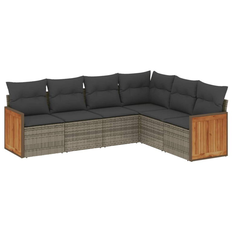 6-delige Loungeset met kussens poly rattan grijs