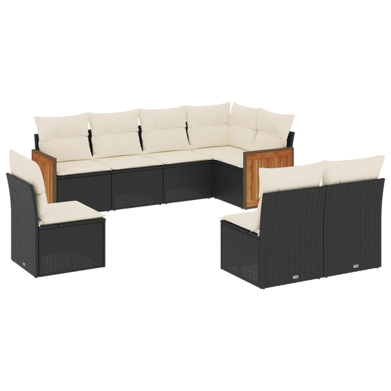 8-delige Loungeset met kussens poly rattan zwart