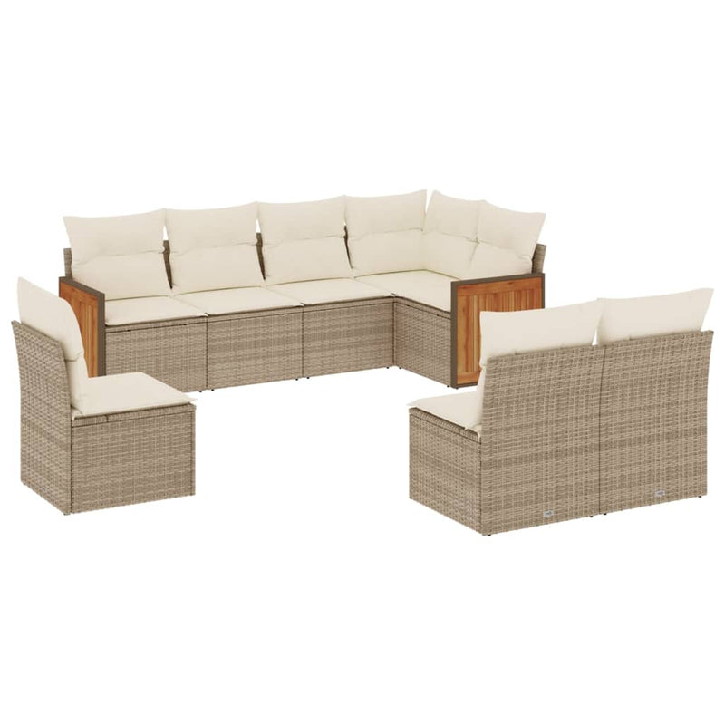 8-delige Loungeset met kussens poly rattan beige