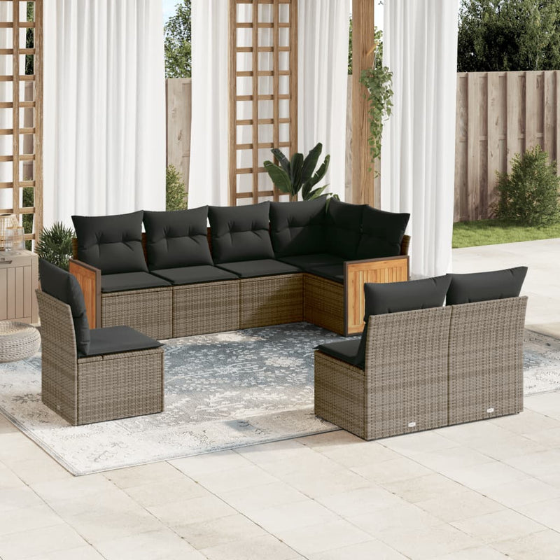 8-delige Loungeset met kussens poly rattan grijs