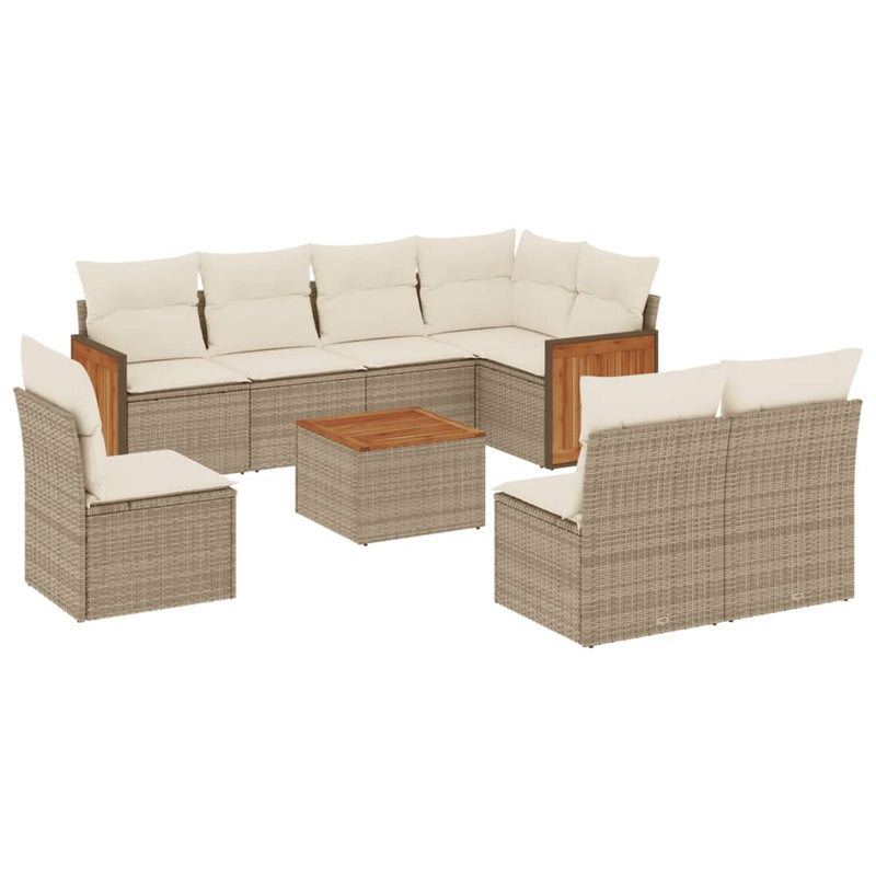 9-delige Loungeset met kussens poly rattan beige