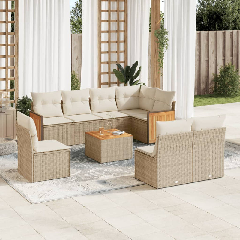 9-delige Loungeset met kussens poly rattan beige