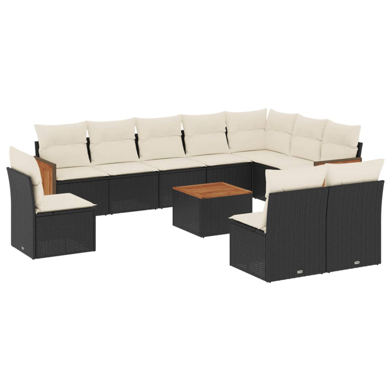 11-delige Loungeset met kussens poly rattan zwart