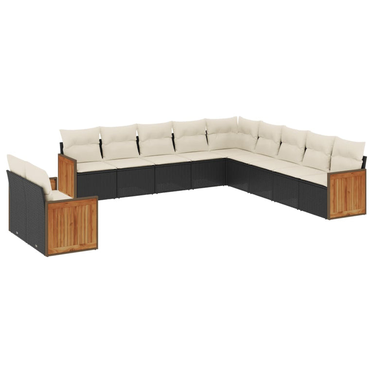 11-delige Loungeset met kussens poly rattan zwart