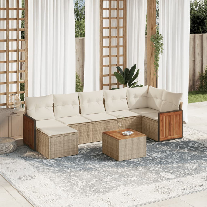 8-delige Loungeset met kussens poly rattan beige