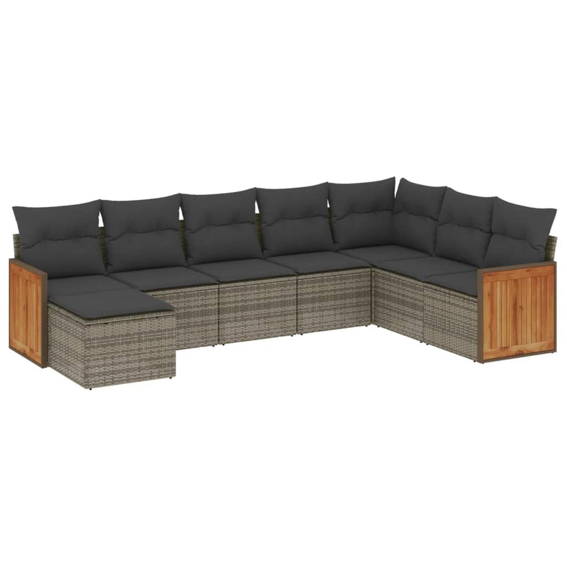 8-delige Loungeset met kussens poly rattan grijs