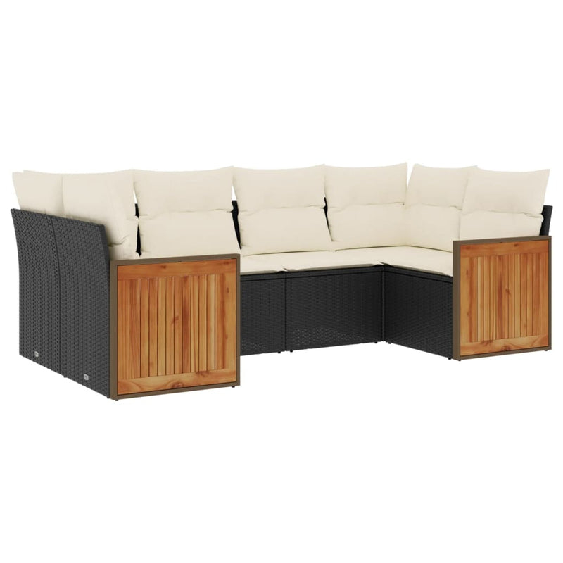 6-delige Loungeset met kussens poly rattan zwart