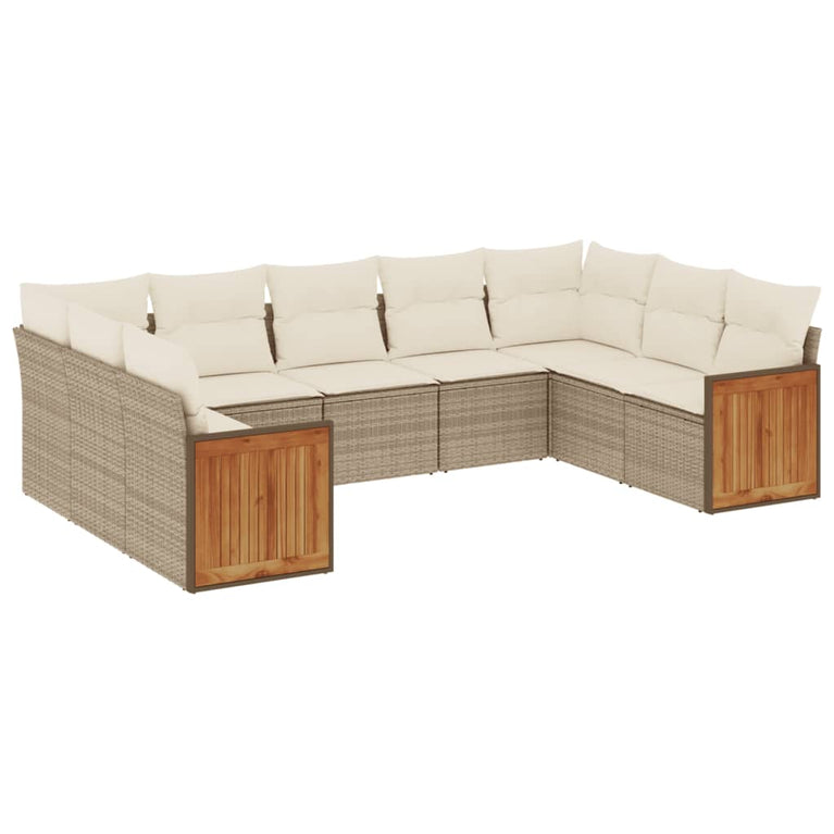 9-delige Loungeset met kussens poly rattan beige