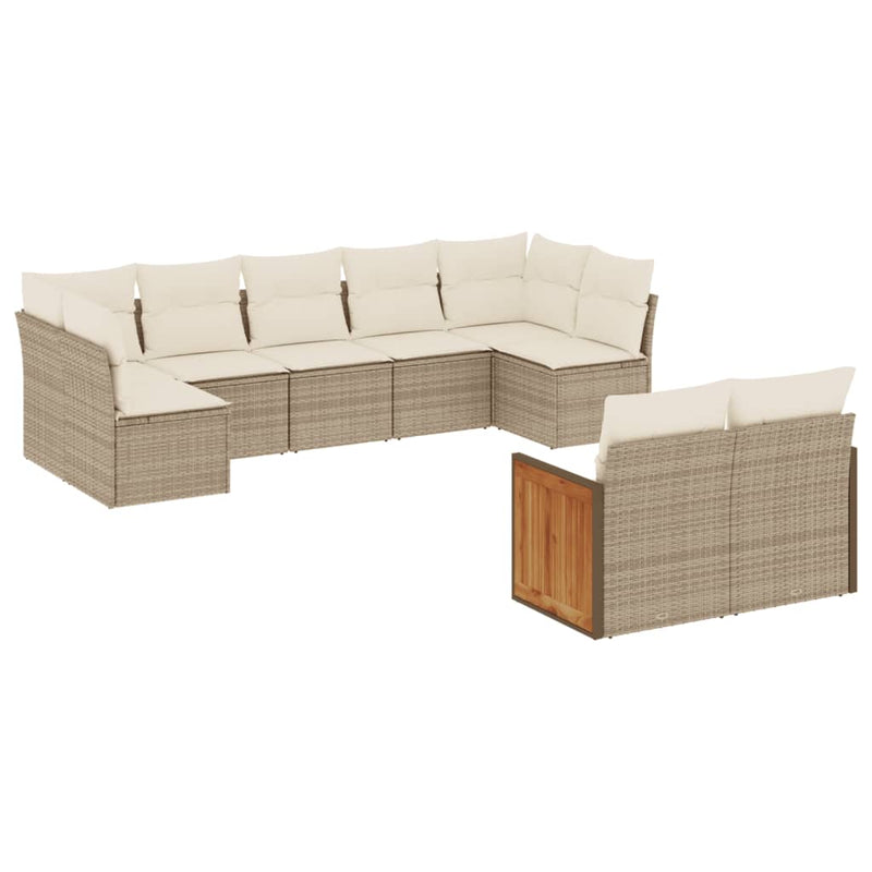 9-delige Loungeset met kussens poly rattan beige
