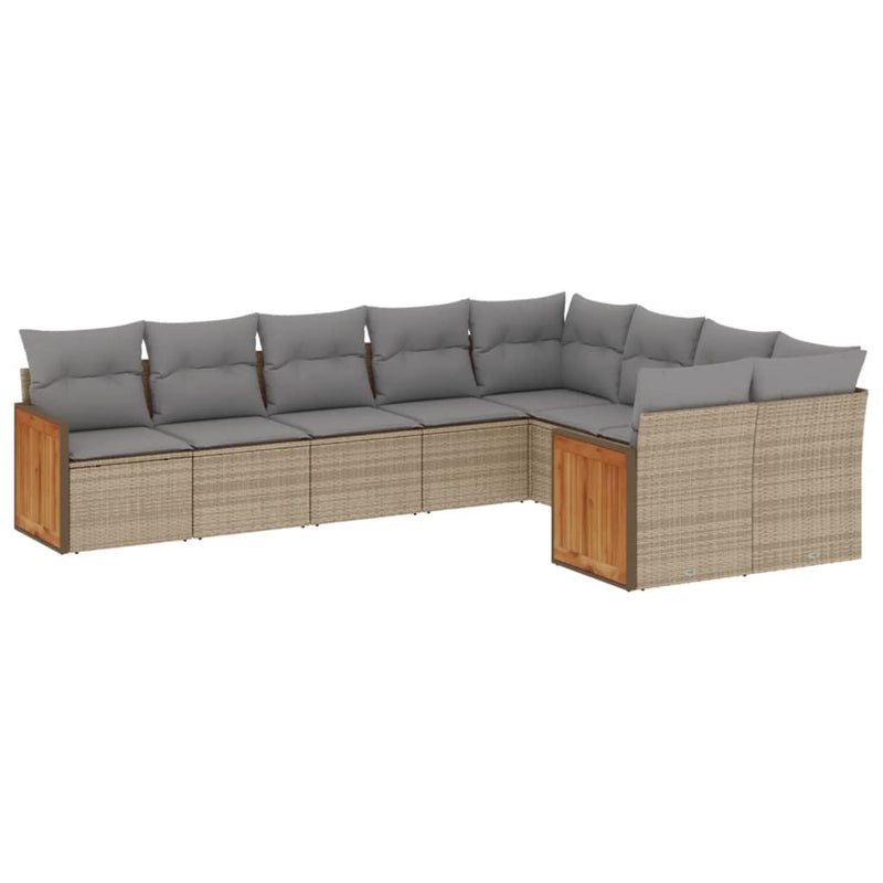 9-delige Loungeset met kussens poly rattan beige