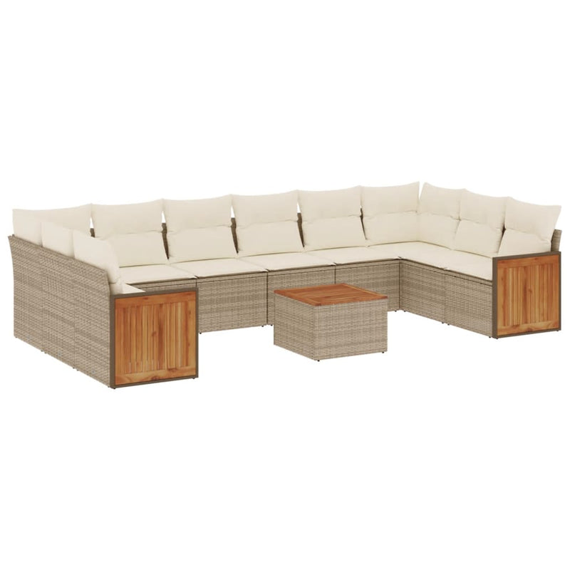 11-delige Tuinset met kussens poly rattan beige
