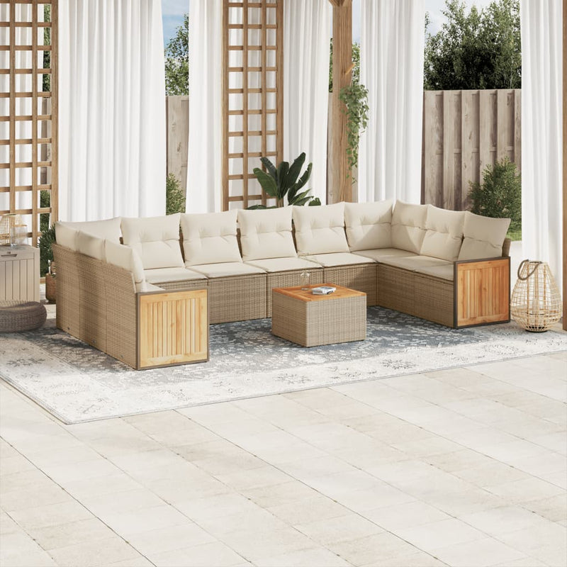 11-delige Tuinset met kussens poly rattan beige