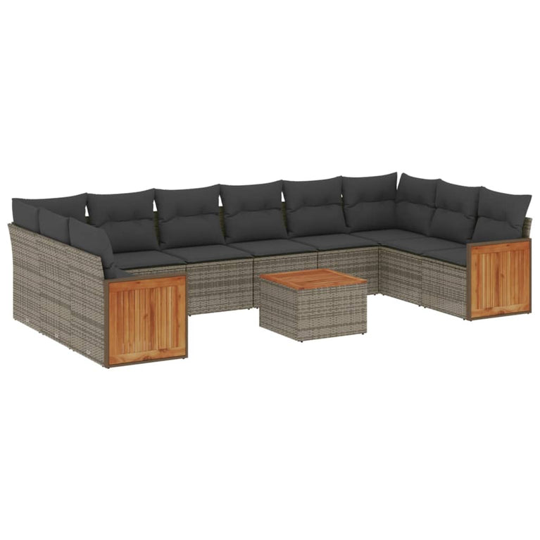 11-delige Loungeset met kussens poly rattan grijs