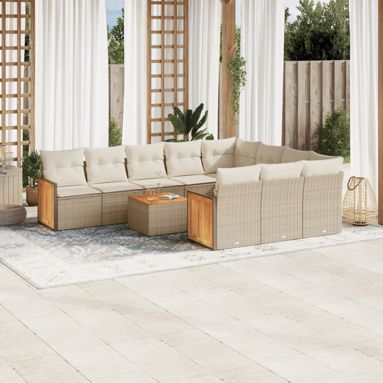 11-delige Tuinset met kussens poly rattan beige