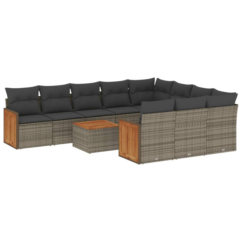 11-delige Loungeset met kussens poly rattan grijs
