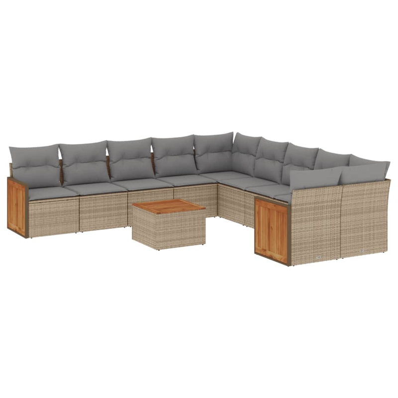 11-delige Tuinset met kussens poly rattan beige