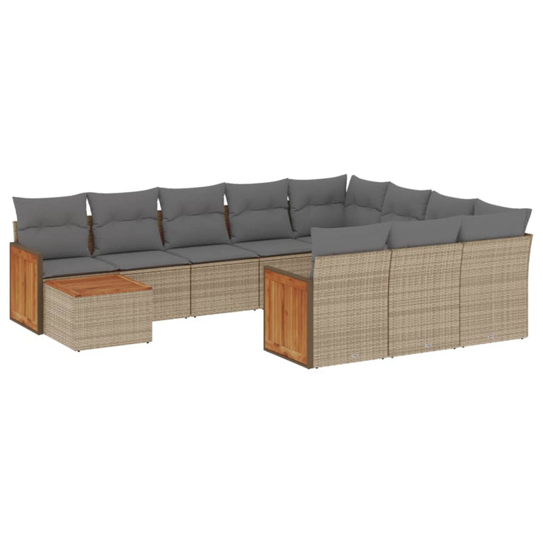 11-delige Tuinset met kussens poly rattan beige