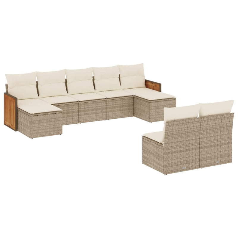 9-delige Loungeset met kussens poly rattan beige