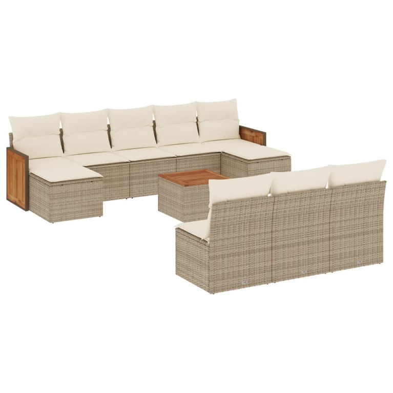 11-delige Tuinset met kussens poly rattan beige