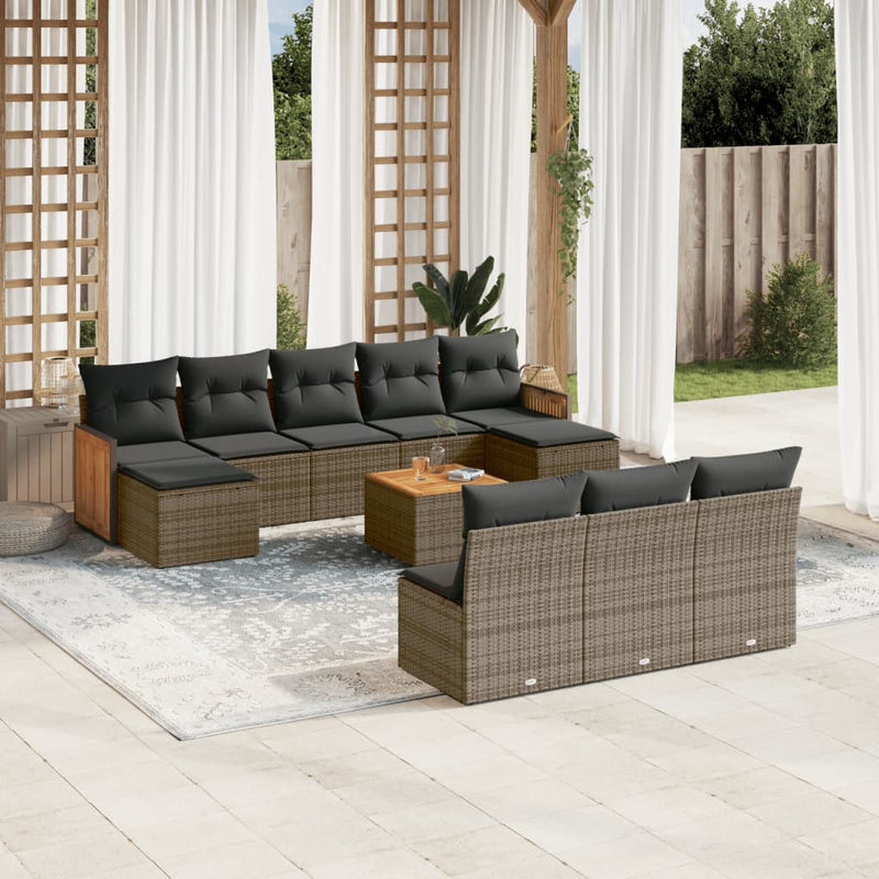 11-delige Loungeset met kussens poly rattan grijs