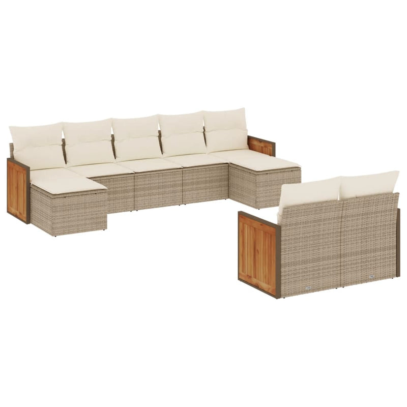 9-delige Loungeset met kussens poly rattan beige