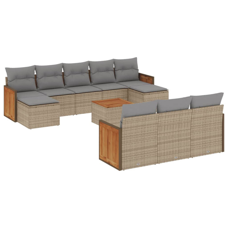 11-delige Tuinset met kussens poly rattan beige
