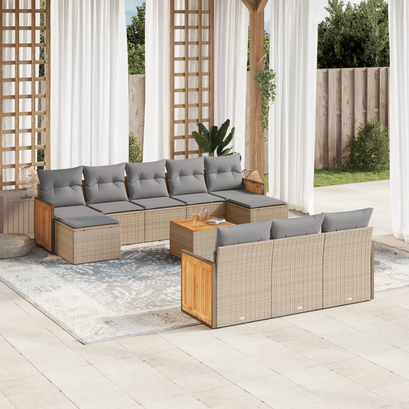 11-delige Tuinset met kussens poly rattan beige