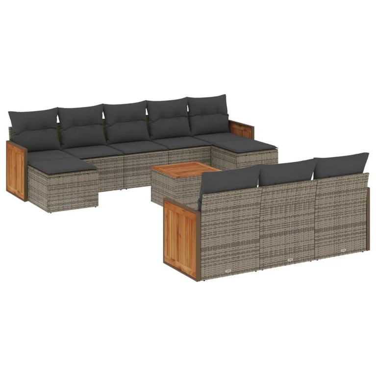11-delige Loungeset met kussens poly rattan grijs