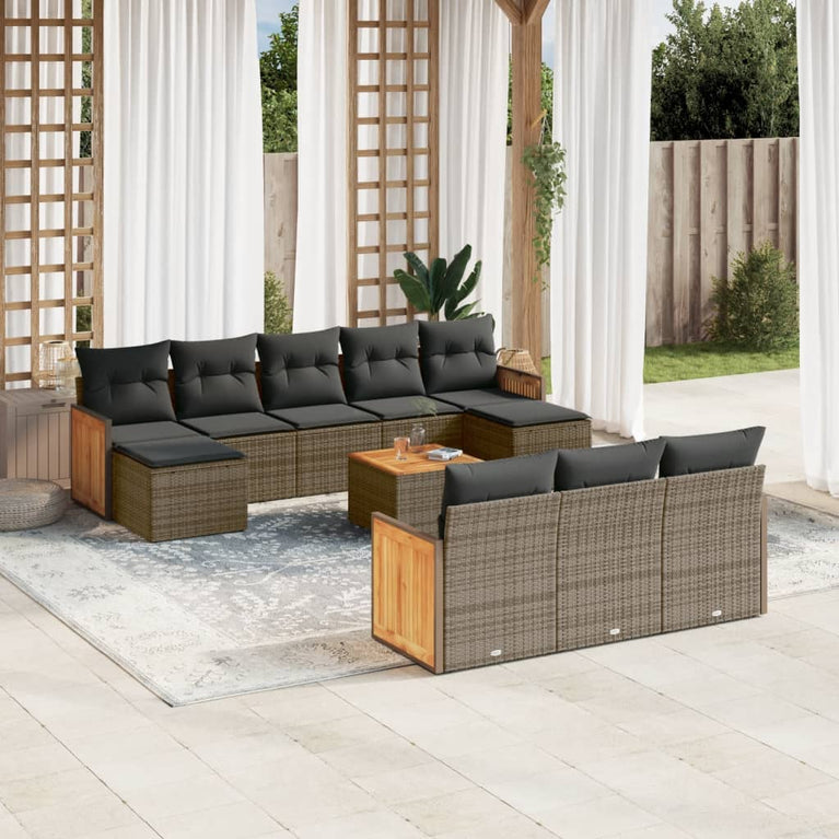 11-delige Loungeset met kussens poly rattan grijs