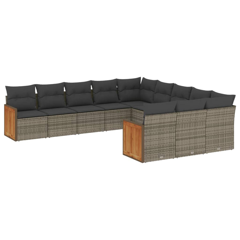 11-delige Loungeset met kussens poly rattan grijs