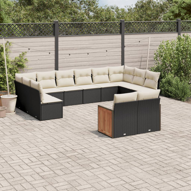 12-delige Loungeset met kussens poly rattan zwart