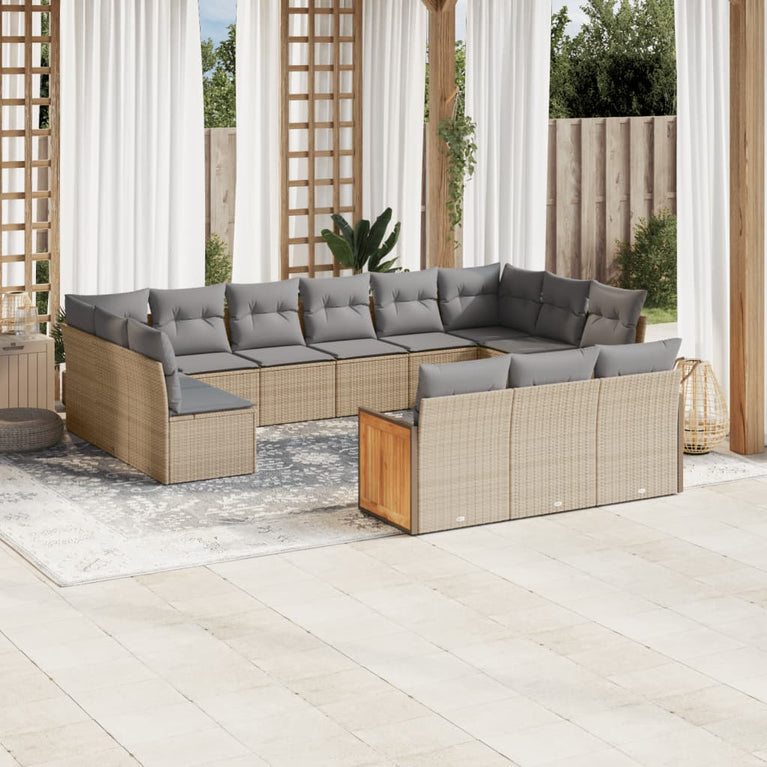 13-delige Loungeset met kussens poly rattan beige