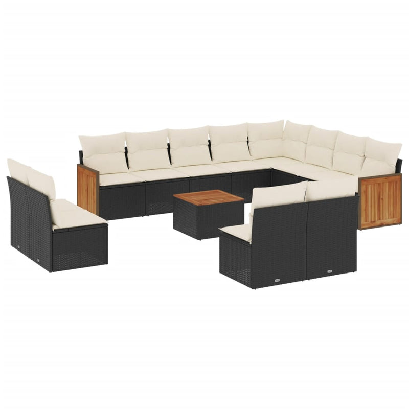 13-delige Loungeset met kussens poly rattan zwart