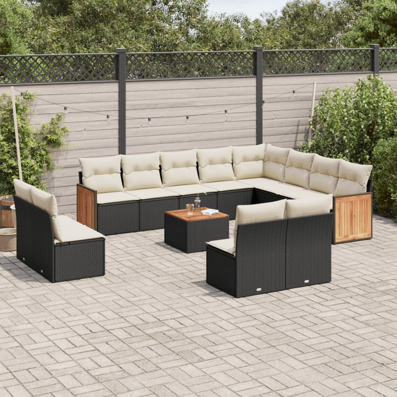13-delige Loungeset met kussens poly rattan zwart