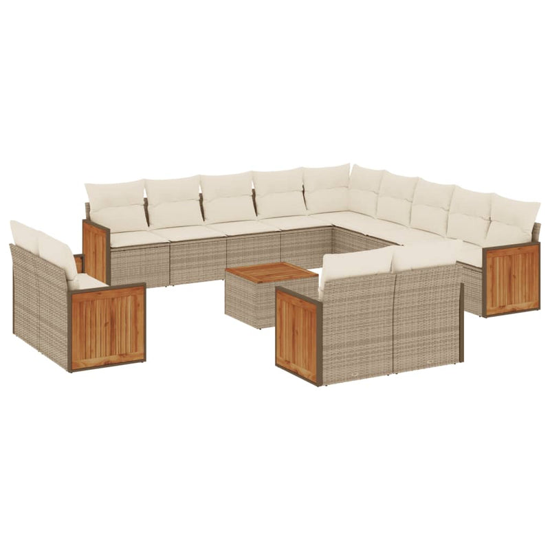 14-delige Loungeset met kussens poly rattan beige
